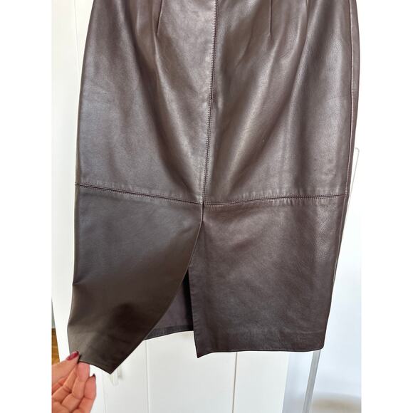 Lafayette 148 NY 100% Full Grain Brown Leather Pencil Skirt, Size 4P, Like New - Picture 5 of 6